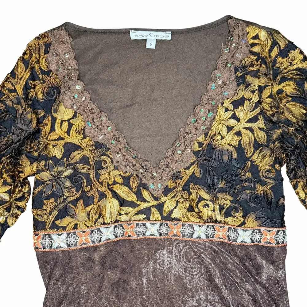 Moa Moa Y2K Vintage Bell Sleeve Party Animal Print Blouse Top Size M - Picture 2 of 5